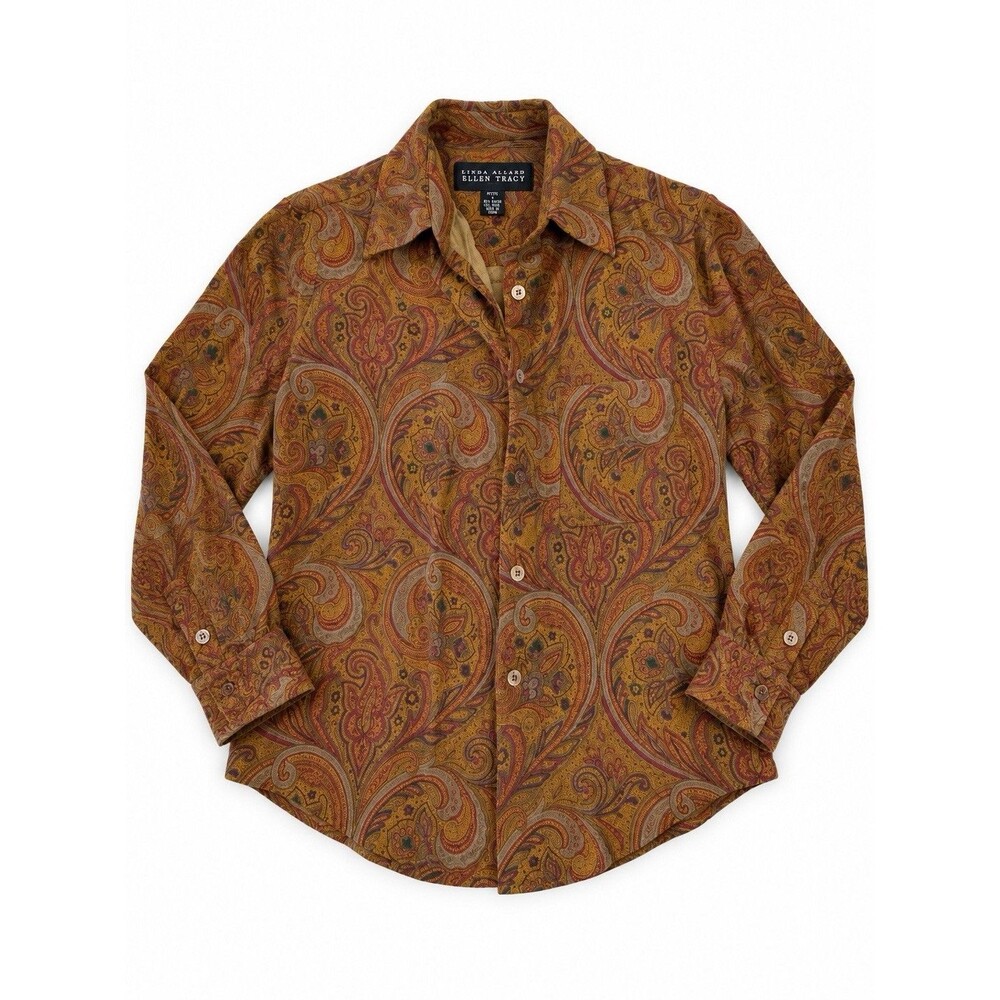 Linda Allard Ellen Tracy Petite 8 Paisley Wool Blend Button Down Blouse Fall